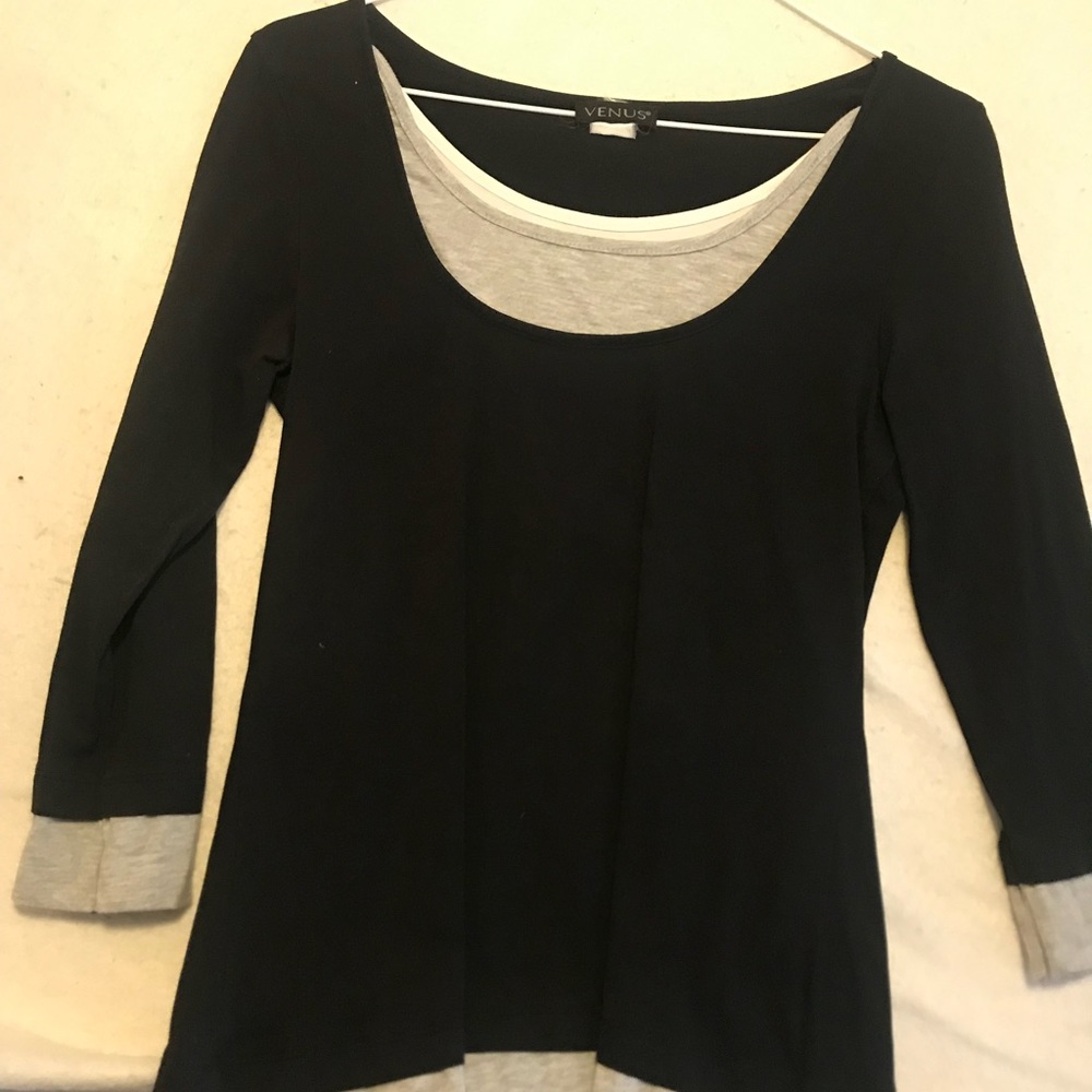 Venus 3/4 sleeve tri colored layered womens shirt